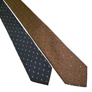 Lot of 2 Mens Neckties Wembley & Perry Ellis Portfolio Navy Brown Patterned Ties